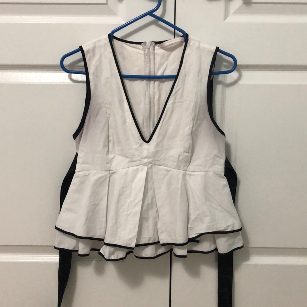 Zara White Peplum Top with Tie, Size S